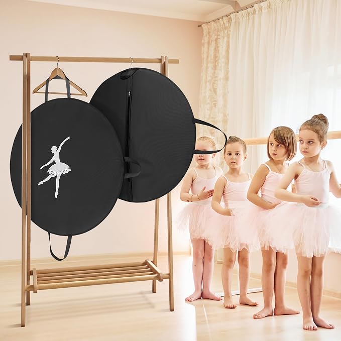 KEEGH 35 inch Girls Tutu Garment Bag Pancake Dance Bag, Black | Foldable, with Handle Strap, Ballet Tutu Bag, Dance Costume Garment Bag for Hanging Clothes and Dance Competition