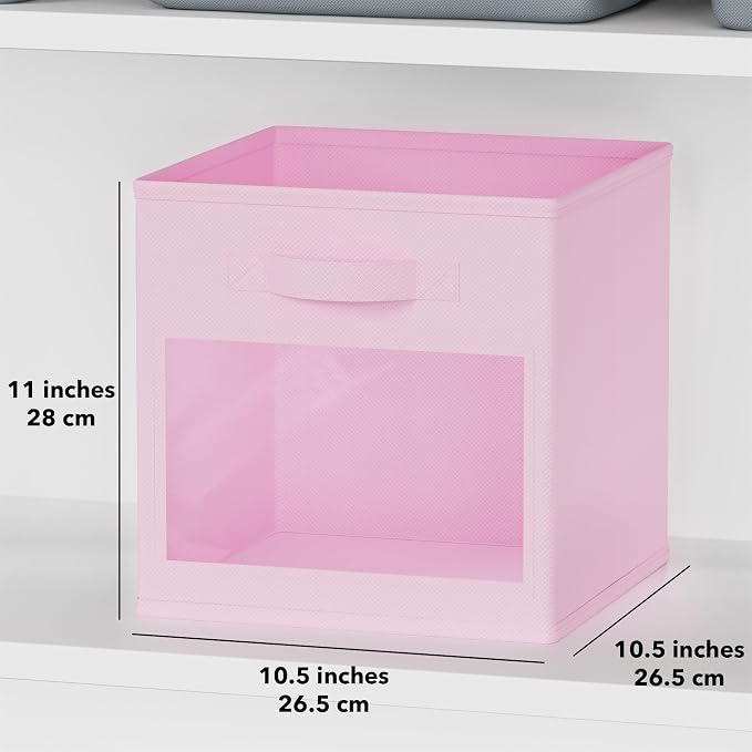 SpaceAid Storage Cubes with Clear Windows, Set of 6 Fabric Bins, 11 Inch Foldable Baskets Boxes for Closet, Cubby Shelf or Cube Storage Organizer, Pink