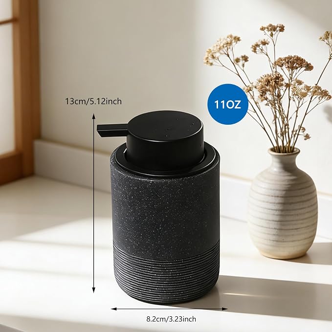 Resin Foaming Soap Dispenser, 11 OZ Bathroom & Kitchen Foam Soap Dispenser, Easy Press Pump, Refillable Hand Soap Dispenser, Modern Decor (Black)