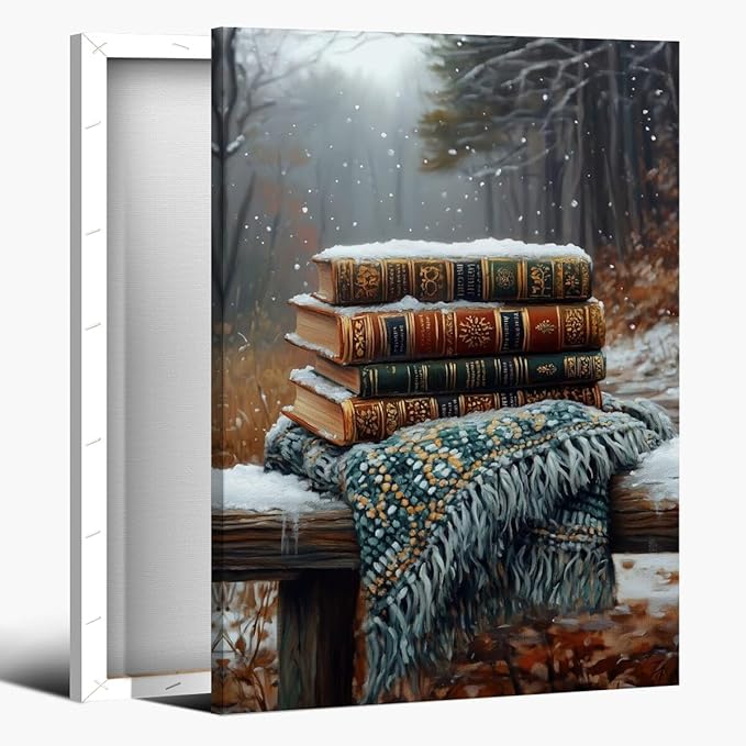 Vintage Books Winter Book Lover Art Aesthetic Poster Canvas Wall Art Decoration Living Room Home Decor Bedroom Decoration Poster Framed8x12inch
