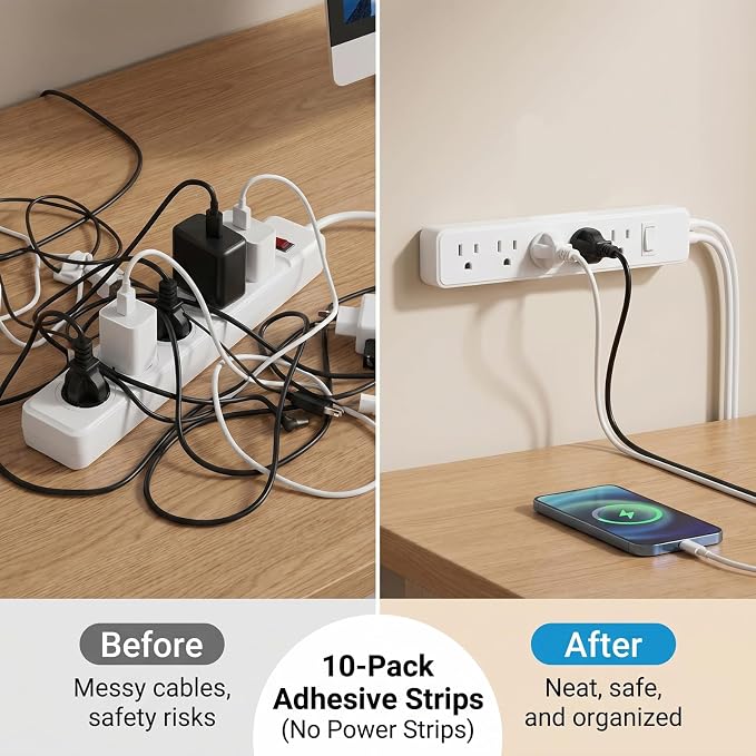 10 Pcs Self Adhesive Power Strip Holder 3.93'' x 1.57'' Punch Free Mounting Strips for Power Strip Wall Mounted Protector Wall-Mount Tape Wall Socket Holder for Home Kitchen Office