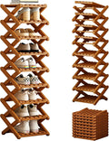 Bamboo Foldable Shoe Rack, 9 Tier Portable Shoe Storage Rack, Multi Functional Narrow Vertical Shoe Racks, Shoe Shelf for Entryway, Corner, Bedroom, Hallway, Balconies, Small Space