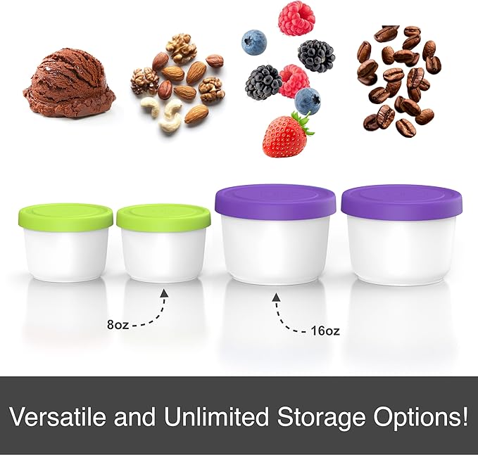 BALCI - Premium Ice Cream Containers (6 Pack - 1 Quart, 16oz & 8oz) Perfect Freezer Storage Tubs with Lids for Ice Cream, Sorbet and Gelato! - Blue | Purple | Green