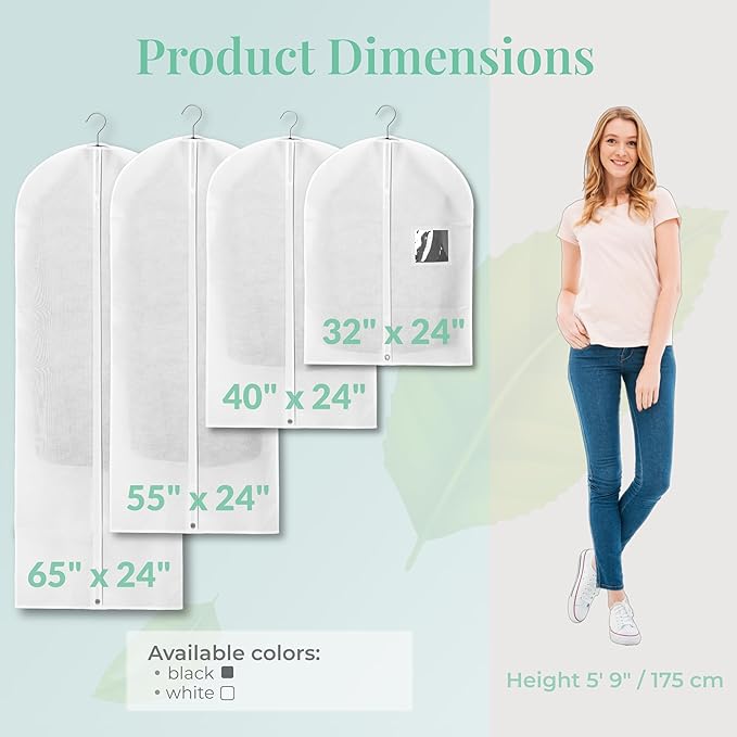 4-Pack Breathable Garment Bags for Hanging Clothes – Dust-Proof Suit & Dress Covers with Clear Window – Waterproof, Foldable Closet Storage Organizer for Coats, Gowns, and Jackets (White, 32")