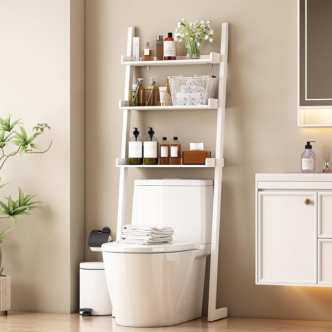Solid Bamboo Toilet Shelf,3 Tier Bathroom Shelf with Anti-Slip Base | Solid bamboo over the toilet storage – naturally moisture-resistant for bathrooms, built for long-lasting durability