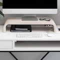 Anji Mountain Wood Monitor Stand Riser Desk Desktop Organizer Table for Home, Office Workspace, Laptop Riser, Ergonomic Design Stand for Gaming Setup, with Power Source, White Wash