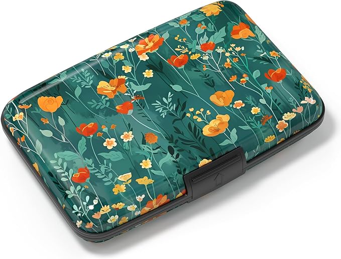 Card Holder Credit Cards Holder for Women RFID wallet women Business Card Holder Wallet Mini Aluminum Card Wallet RFID Blocking Slim Metal Hard Card for Women, Flowers and Plants