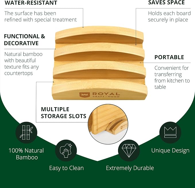 ROYAL CRAFT WOOD Bamboo Cutting Board Set with Juice Groove (3 Pieces) and Cutting Board Organizer