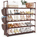 VILICK Shoe Rack for Closet Shoe Organizer Space Saver Storage for 20-25 Pair Shoe Shelf with Hook and Side Pocket Free Standing 5 Tier Shoe Rack Organizer for Entryway,Small Spaces, Brown