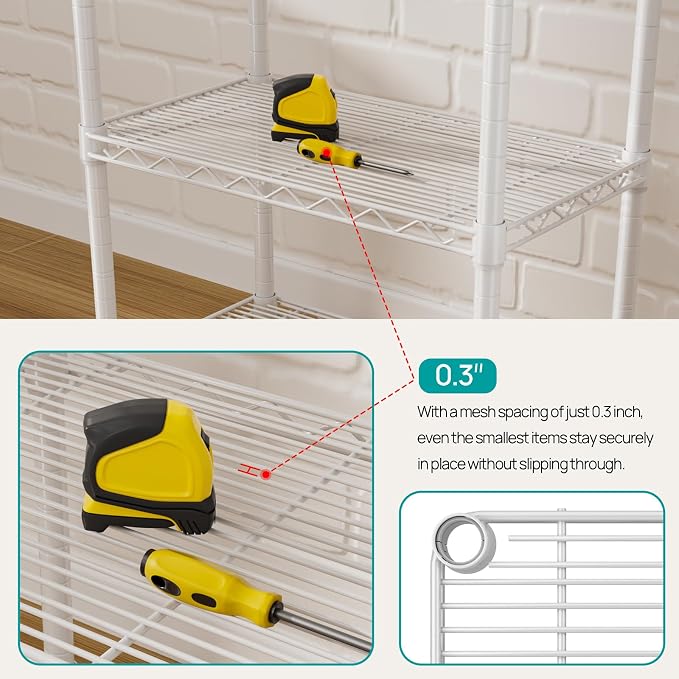 SINGAYE Small Wire 5 Adjustable Shelves Pantry Metal Shelf Floor Organizer | Armoire Adjustable Floor Kitchen Narrow Organizer Rack Shelving Short Square Stackable Standing Storage Tier Under Unit