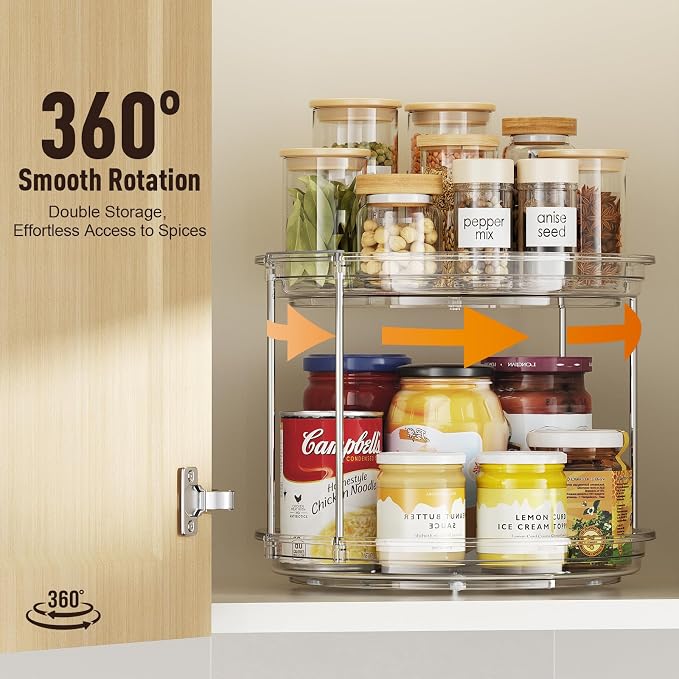 360° Rotating Makeup Organizer 2 Tier 10.6" Clear Lazy Susan Turntable Skincare Perfume Organizer Bathroom Countertop Vanity Tray Space-Saving Cosmetic Storage for Dresser