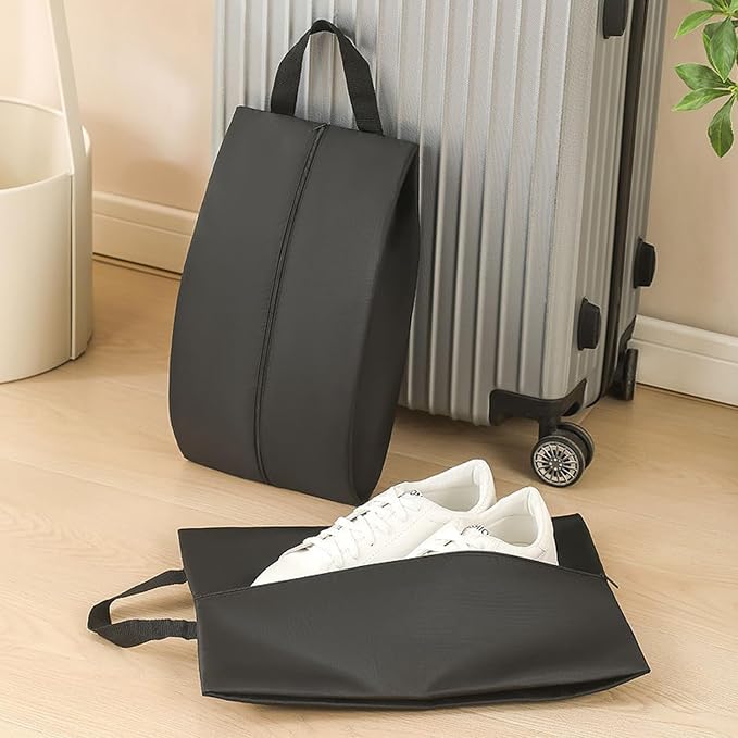4 Pack Shoe Organizer Set Zippered Shoe Bags with Handles Stylish Portable Nylon Shoe Storage for Travel & Home Ideal Gift for Men & Women (Black, XL)