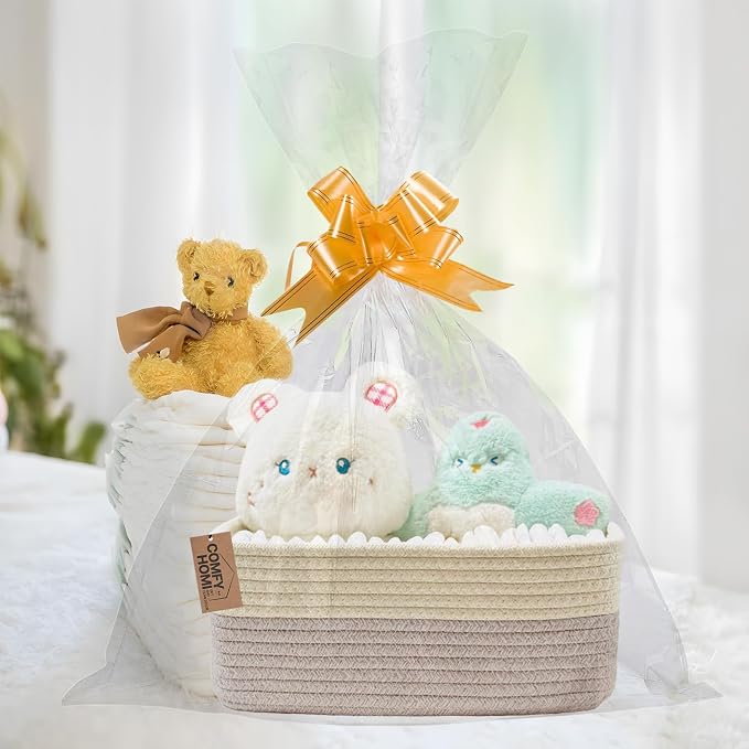 COMFY-HOMI 13" x 8.5" x 5.1" Storage Baskets for Organizing | Cotton Rope Woven Basket | Toy Storage Bin Box | Basket for Shelves, Closet Organizer Bin, Decorative Closet Shelf, 1 Pack