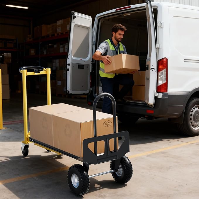 3-in-1 Convertible Hand Truck - 800 Lbs Heavy Duty Multi-Functional Aluminum Moving Dolly with Stair-Climbing Wheels - Folding Platform Cart & Utility Trolley for Home, Warehouse, Office