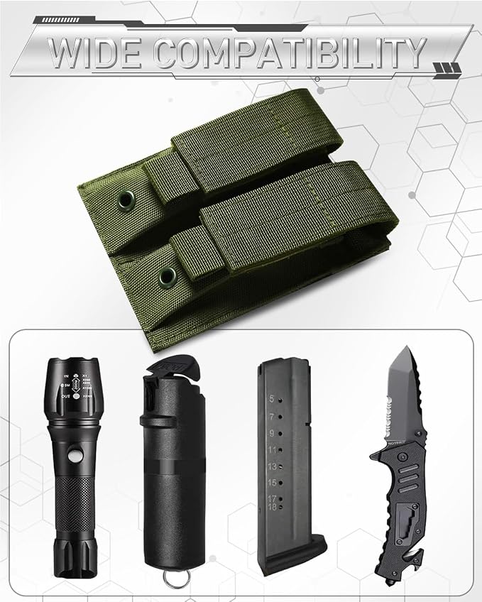 ELVO Pistol Magazine Holster, Double 9mm Mag Pouch | Open-Top Dual Magazine Holder, Tactical Belt, Molle Compatible
