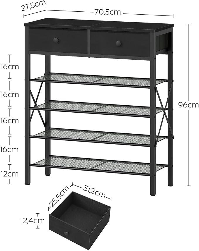 YATINEY 5 Tier Shoe Rack, Large Capacity Shoe Storage Organizer, Metal Shoe Shelf with Drawer and Wooden Top, for 20 Pairs of Shoes, for Entryway, Closet, Black SS25BB