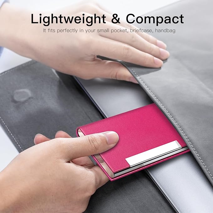 Padike Business Card Holder, Business Card Case Professional PU Leather & Stainless Steel Multi Card Case,Business Card Holder Wallet Credit Card ID Case/Holder for Men & Women. (Rose red)