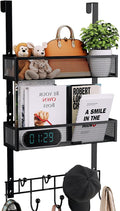 Consumest Over The Door Hooks Organizer - 3 Tier Door Hanger with 9 Coat Hooks & 2 Mesh Basket, Back Storage Organizer Hanging Towels for Bathroom, Bedroom, Black