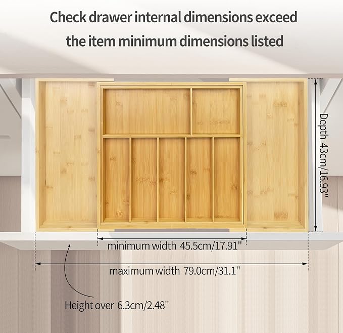 Utoplike Extra Large Kitchen Drawer Organizer, Solid Bamboo Silverware Tray | Expandable Drawers Organizer Holder for Utensils, Cutlery, Silverware, Flatware and Spatulas, with Non-slip Pads, 7-9 Slots