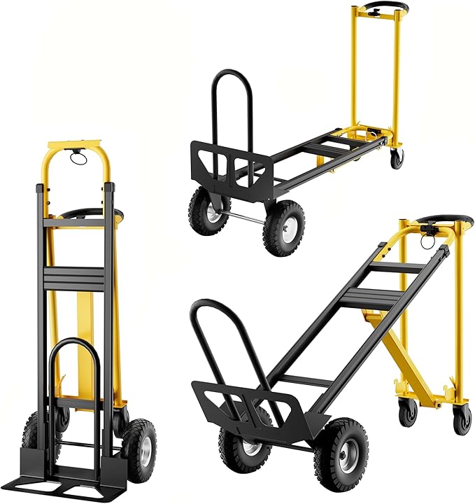3-in-1 Convertible Hand Truck - 800 Lbs Heavy Duty Multi-Functional Aluminum Moving Dolly with Stair-Climbing Wheels - Folding Platform Cart & Utility Trolley for Home, Warehouse, Office