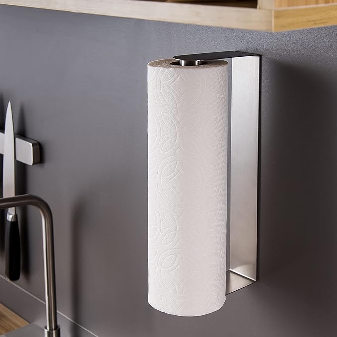 ZUNTO Paper Towel Holder Under Cabinet Self Adhesive Paper Towel Rack (No Drilling), Stainless Steel Wall Mount Paper Towel Holder, Rustproof, Easy Tear | Vertical or Horizontal, No Drilling for Kitchen, Rustproof Stainless Steel Rack, Stick on Wall fo...