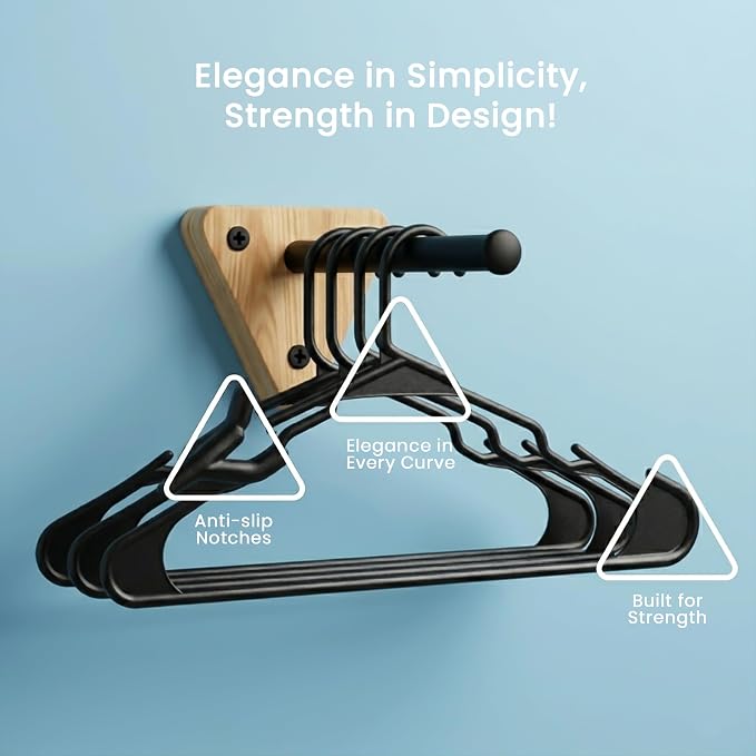 Utopia Home Plastic Hangers 50 Pack – Space Saving Clothes Hanger Black | Durable & strong | Closet organizer & storage | Ideal for apartments, dorms & stocking stuffers