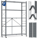 ALANNG 40" W Foldable 5-Tier Storage Shelves on Wheels Adjustable | Removable Metal Rack, Heavy Duty Rolling Organizer for Kitchen, Garage, Closet, Pantry, and Office (Grey,1 Pack)