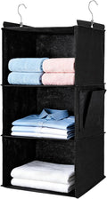BOOMIBOO Hanging Closet Organizer and Shelves, 4 Shelves with 1 Side Pockets, Foldable, Grey Fabric, Modern Style, for Bedroom and Dorm Room (Black)