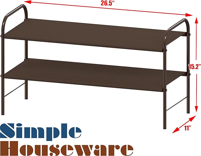 Simple Houseware 2-Tier Shoe Rack Storage Organizer, 12 Pairs, Bronze | Space-Saving Shoe Shelf with Sturdy Metal Frame and Non-Woven Fabric Shelves for Entryway, Garage & Corridor