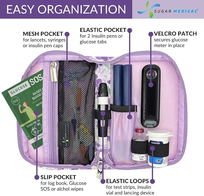 Sugar Medical Diabetes Supply Case |Diabetic Care Products | Diabetic Supplies Travel Organizer | Diabetic Supply Bag | Glucose Meter Kit | Diabetic Bags for Supplies | Glucometer Case (Tessa Floral)