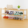 Smiry Long Bamboo Shoe Rack, 2 Tier Free Standing Wooden Shoe Organizer, Stackable Wood Shoe Storage Shelf for Closet, Entryway, 14 Vertical Slats, One-piece Heavy-Duty Legs, 33.7"x11"x13", Natural