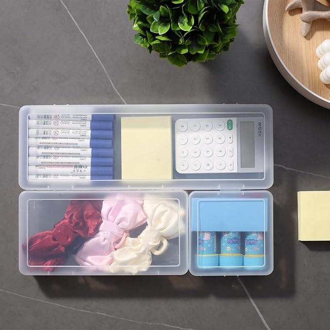 novelinks Plastic Pencil Boxes and Small Plastic Containers with Lids | 6 Pack, Large Clear, Large Capacity Pencil Case, Small Storage Containers, Cookie Cutter Storage, Knitting Needle Organizer