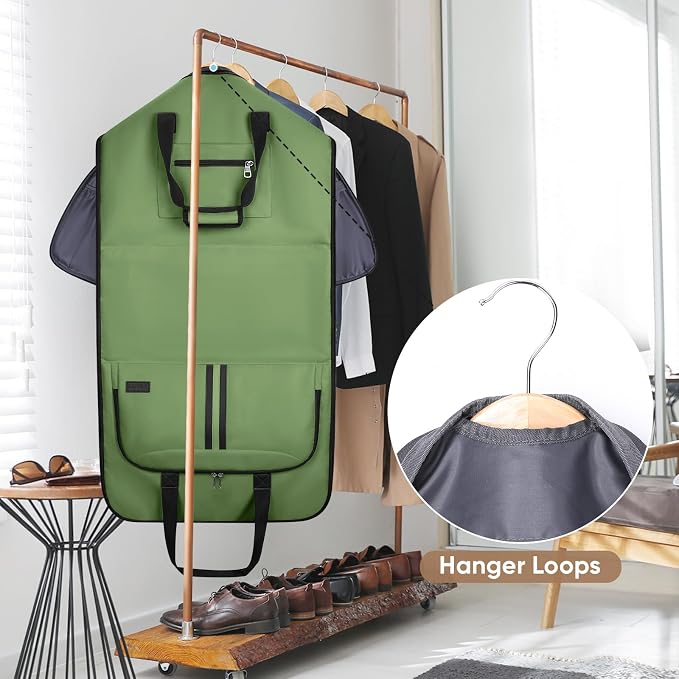BALEINE Travel Garment Bag, Travel Suit Bag for Men, Water Resistant Carry on Garment Bag for Hanging Clothes, Garment Duffel Bag for Travel Business (Green-Convertible)