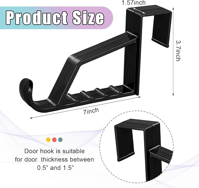 Maitys Space Saving Plastic Over Door Hooks Door Hanger Hooks Multi Hanging Storage Organizers Door Hangers Door Towel Hooks for Coats, Towels, Bags, Hats, Scarves Home Accessories (Black,4 Pieces)