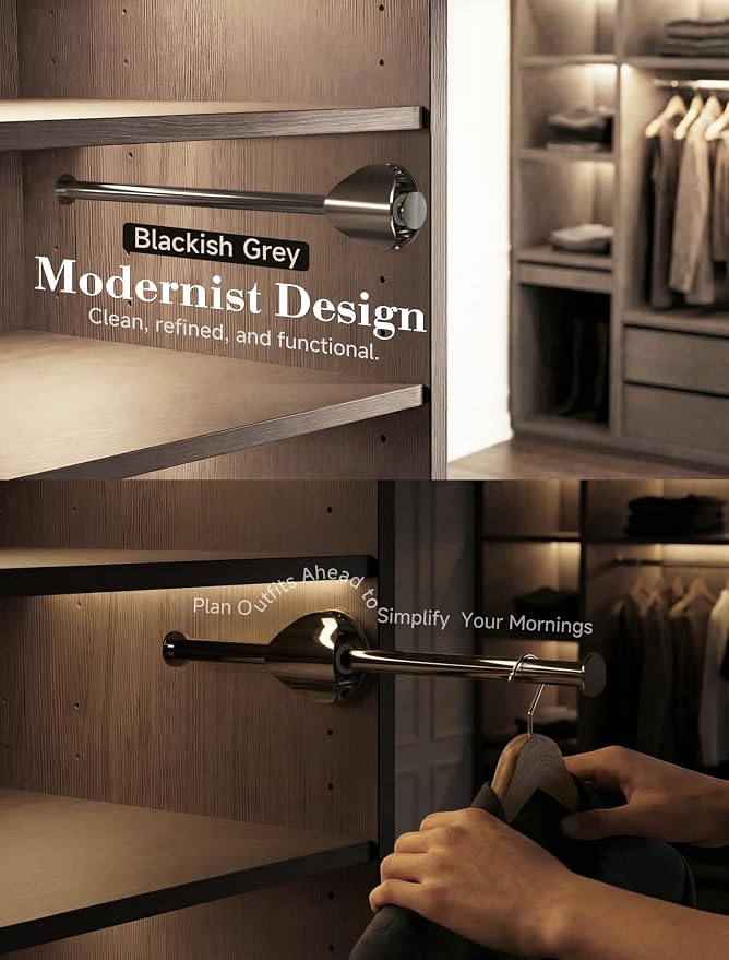 INMAKER Valet Rod for Closet Pull out | Slide out to 9.5" Hanger Rod for ≥12" Deep Closet, Blackish Grey, 1 Pack