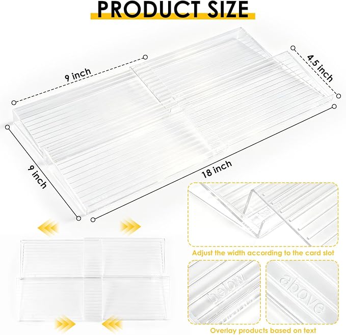 4 Pack Spice Drawer Organizer, Acrylic Spice Rack Expandable From 9" to 18", Clear Seasoning Organizer Tray for Kitchen Holds up to 24 Jars (Jars Not Included)