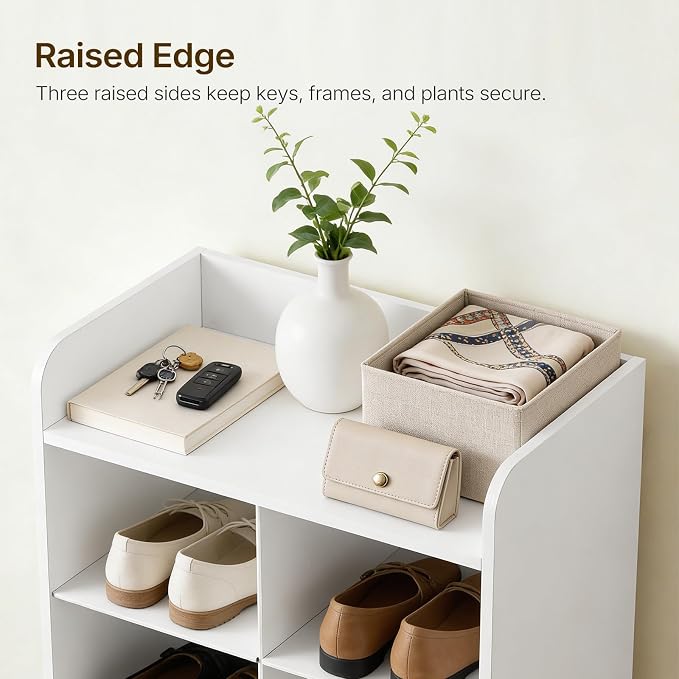 YATINEY 8-Tier Tall Shoe Rack, Wooden Shoe Storage Cabinet for Entryway | Removable Shoe Shelves for Closet, Shoe Cubby Organizer, Narrow Shoe Organizer, Raised Surface Edge Shoe Shelf, White
