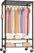 FUTASSI Rolling Clothes Rack, Clothing Racks for Hanging Clothes, Black | P6 Heavy Duty Garment Rack with Wheels, 3 Tier Freestanding Portable Closet Rack with Shelves, 35.5 In Wide, Max Load 380 LBS