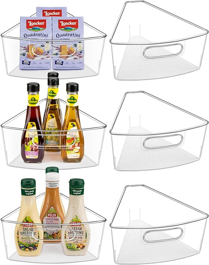 JEISSLIA Lazy Susan Cabinet Organizer Bins for 26"/ 28"/ 32" Diameter Corner Organizer, Plastic Cabinet Storage Bin, 1/8 Wedge - Food Safe, BPA Free, with Non-Slip Pads (for 32" Diameter, 6 Pack)