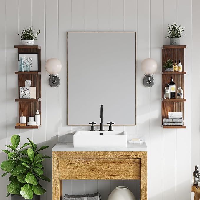 LitaEther 4 Tiered Wood Wall Shelf Units,Lack Floating Shelves,Rustic Bookshelf for Home, Bedroom, Living Room