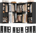 Closet System (Set of 3) with 4 Drawers, 8 Hanging Robs, 91.5"/151" Closet Organizer System with Corner Tower, Reversible Walk-in Closet System Corner Closet System, Black