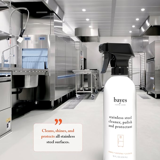 Bayes High-Performance Stainless Steel Cleaner Spray, Polish, and Protectant - Indoor & Outdoor Stainless Cleaner - Stainless Steel Sink Cleaner 16oz