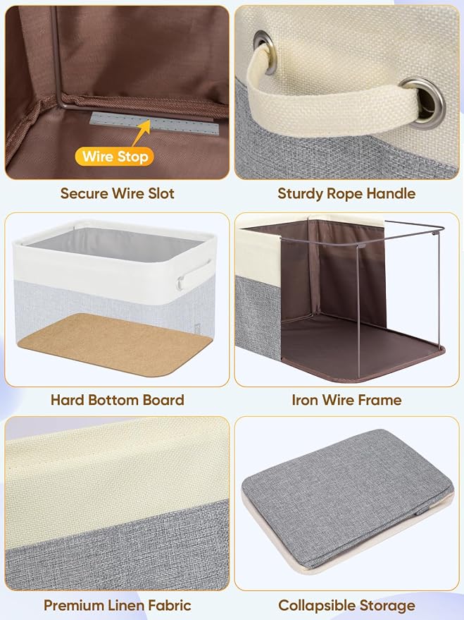 BALEINE 1 Pack Fabric Closet Storage Bins for Shelves, Linen Closet Organizers and Storage, Decorative Baskets for Organizing, Shelf, Clothes, Home, Office (Grey, 12"x8"x8")