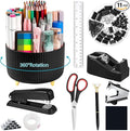 suniya Office Supplies,Desk Accessories,with Stapler,Tape Dispenser,Staple Remover,Scissor,Ballpoint Pen,Sticky Notes,Clear Tape,Staples,Desk Organizer,Ruler,Binder,Best Gift Set(Black)