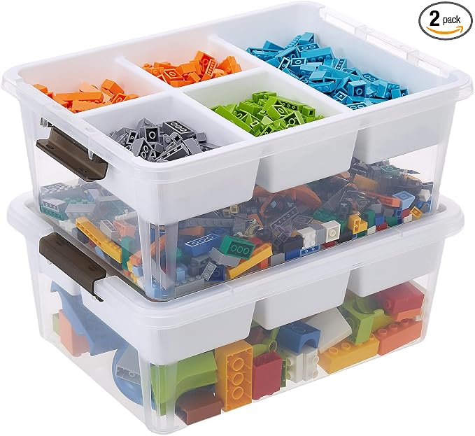 MACOPRO 17 QT Plastic Storage Box with Removable Tray, Bins with Lids, 2 Packs Clear Storage Container for Craft Supplies, Beads, Tools, Sewing, and Playdoh Organization(White, 2Pack-17QT)