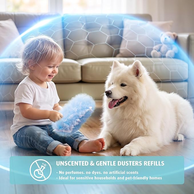 60 Count Electrostatic Duster Refills Compatible with Swiffer Duster, 6X Microfibers Heavy Duty 2 Side 360° Duster Refills, Disposable Multi Surface Dusters for Cleaning, Unscented
