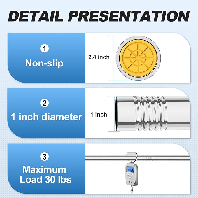 CorkLatta Chrome Shower Curtain Rod 31 to 80 Inch,1 Inch Diameter Adjustable Spring Tension Curtain Rod No Drilling Stainless Steel Telescoping Rod,No Rust