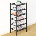 Smiry Bamboo Shoe Rack for Closet, 6 Tier Small Wooden Shoe Organizer, Stackable Wood Shoe Storage Shelf for Entryway, 14 Vertical Slats, 3+3 Stack Heavy-Duty Legs, 17.32"x11.02"x36.61", Black