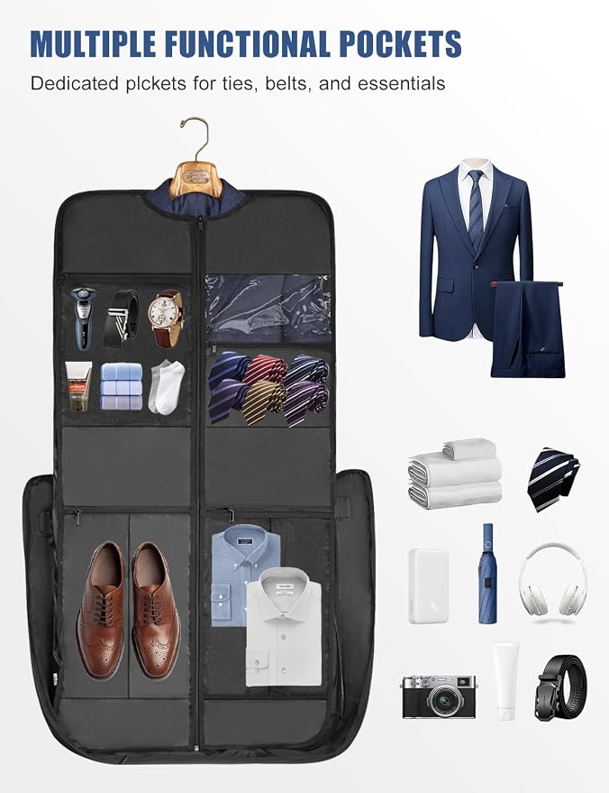 Noozion Garment Bag for Travel, Large Carry On Suit Bag for Business Up to 3 Suits, Wrinkle Free Garment Bag for Hanging Clothes with Shoulder Strap, Laptop Compartment, and Wet-Dry Pocket