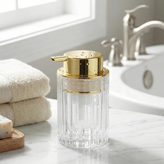 Amolliar Foaming Soap Dispenser, 8OZ Refillable Hand Soap Bathroom(Gold) | Refillable Clear Glass Soap Dispenser Plastic Soap Pump, Foam Soap Dispenser for Bathroom, Dish Dispenser, Home Decor(1 Pack)